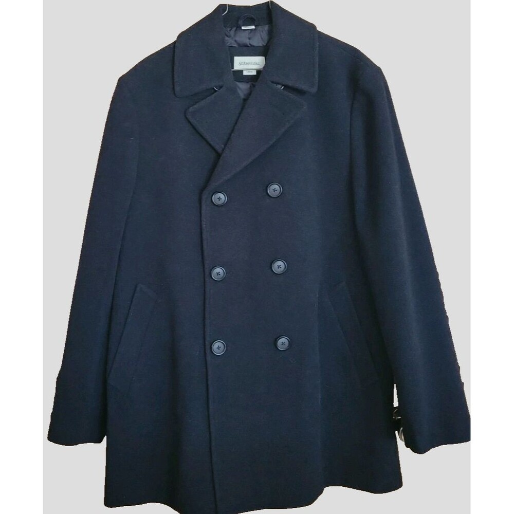 St Johns Bay Womens L Wool Blend Pea Coat Black Double Breasted Lined Jacket